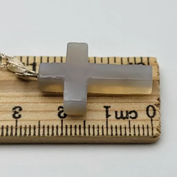 Vtg. 925 Sterling Silver Quartz Cross Pendant Necklace 18" Spring Ring Religious - Picture 8 of 8